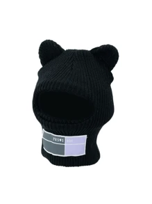1PC Black Ski Cute Full Face Mask Hat with Bear Ears Baraclava Knitted Hat Windproof Skullies Beanie Winter Warm Unisex Hat - Black - View 1