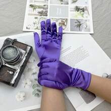 1 雙紫色彈力緞面短手套,適合舞會、宴會、晚會、表演、禮儀招待會等。