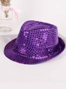 1顶男女通用多色英伦复古爵士帽，摇滚绅士帽，个性化休闲时尚亮片帽 - 紫色 - 查看 1