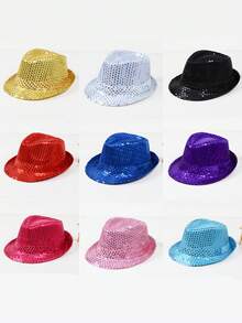 1顶男女通用多色英伦复古爵士帽，摇滚绅士帽，个性化休闲时尚亮片帽 - 紫色 - 查看 4