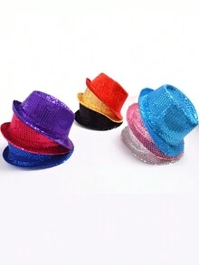 1顶男女通用多色英伦复古爵士帽，摇滚绅士帽，个性化休闲时尚亮片帽 - 紫色 - 查看 5