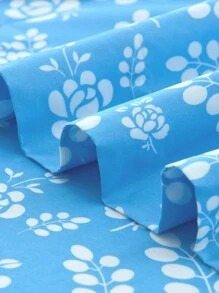 Lux Decor 4-Piece Floral Bed Sheet Set, High GSM Brushed Microfiber Bedding With 16-Inch Deep Pocket Fitted Sheet, Soft Cozy Breathable Bed Sheets And Pillowcases, Easy Care Bedding For Bedroom, Guest Room And Dorm - 藍色 - 查看 5