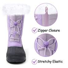 PENNYSUE Boys & Girls Snow Boots Insulated Fur Lined Warm Anti-Slip Waterproof Winter Boot (Toddler/Little Kid/Big Kid) - 淡紫色 - 查看 6