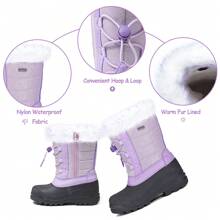 PENNYSUE Boys & Girls Snow Boots Insulated Fur Lined Warm Anti-Slip Waterproof Winter Boot (Toddler/Little Kid/Big Kid) - 淡紫色 - 查看 4