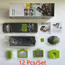 12/16 Peças/conjunto, Cortador De Legumes, Fatiador Multifuncional De Frutas, Ralador De Alimentos Com Alça, Cortador De Legumes, Cortador Com Recipiente, Picador De Cebola Com Múltiplas Lâminas Interchangeáveis, Ralador De Batata Doméstico, Utensílios De Cozinha, Gadgets De Cozinha