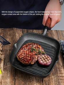 1pc Pre-seasoned Cast Iron Steak Frying Pan - Black - View 2