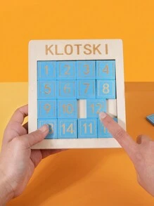 1 件木制数字华容道拼图桌面挑战游戏 - 藍色 - 查看 1