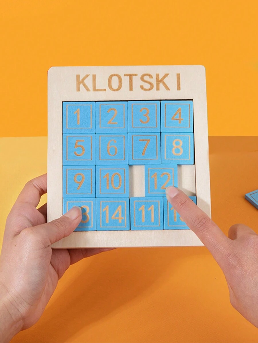 1 件木制数字华容道拼图桌面挑战游戏 - 藍色 - 查看 1