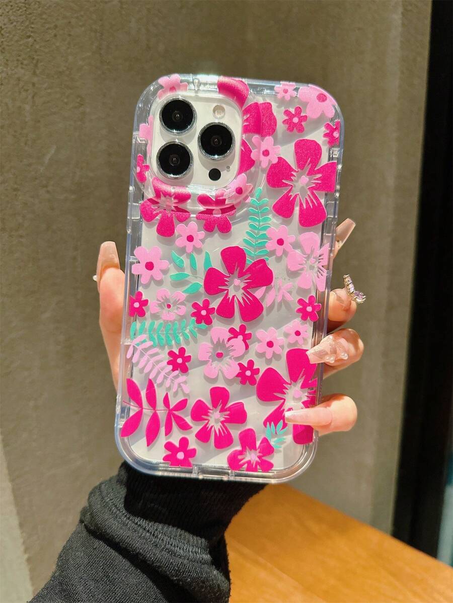 Spring Flower Summer 1pc Pink Floral & Ripple Inside Phone Case Comptible With Compatible With IPhone Compatible With IPhone - Multicolor - View 1