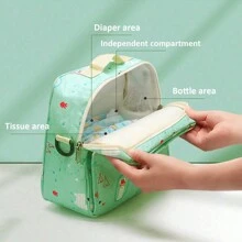 1 件灰色熊印花大容量尿布收纳袋、便携式尿布袋、单肩妈咪包 - 灰色 - 查看 4