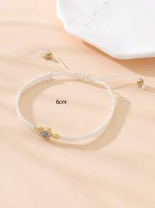 1 Pieza Pulsera Simple De Cuerda Trenzada Con Diseño De Tortuga Y Metal Y Piedras Preciosas Incrustadas Para Parejas - Blanco - Ver 3