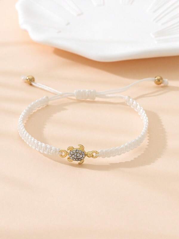 1 Pieza Pulsera Simple De Cuerda Trenzada Con Diseño De Tortuga Y Metal Y Piedras Preciosas Incrustadas Para Parejas