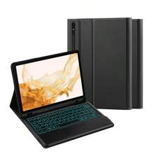 背光触控板键盘保护套书式保护套适用于 Galaxy Tab S8+ / S7 FE /Plus 12.4 英寸 S7fe X800 X806/T730 T735 T736/ T970 T975 平板电脑磁分离智能触控板键盘超薄 - 黑色-英語佈局 - 查看 3
