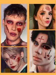 16pcs Halloween Temporary Tattoo Set, With Realistic Wound & Bloody Scar Stickers, Waterproof - Multicolor - View 2