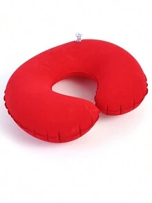 1個充氣u形紅色pvc設計枕頭,適用於戶外露營旅行家庭使用 - 紅色 - 查看 2