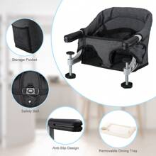Hook On High Chair with Removable Dining Tray,Folding Portable Clip on Table High Chair,Baby Chair with Storage Bag for Indoor/Outdoor (Black) - Black - View 4