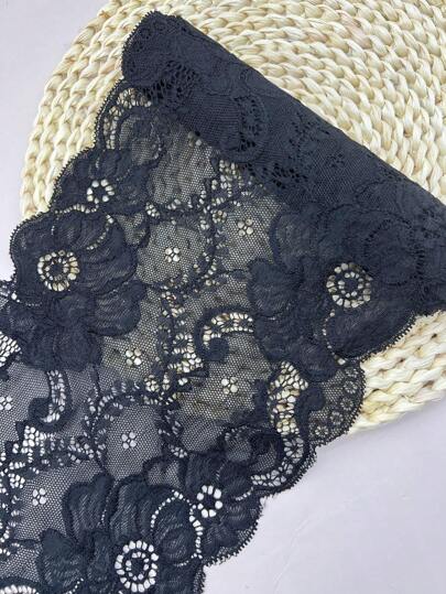 1pc 2m Black, White, Red Elastic Lace Decor, Strong 3D Floral Pattern, Soft Touch, Suitable For Lingerie, Clothing Decoration, DIY Sewing, Etc.