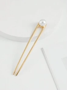 1入裝女士珍珠裝飾u型髮夾 - 金色 - 查看 2