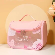 粉色啞光PU防水便攜化妝/化妝品收納袋 - 粉色 - 查看 8