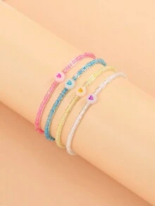 4pcs/Set Fashionable Luminous Beaded Heart Anklet Set In Multicolor - Multicolor - View 3