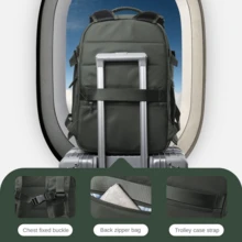 大容量牛津布防水女士背包,適用於旅行,商務旅行,學校,配有多個隔層,方便存取行李袋和15.6英寸的筆記型電腦隔層 - 墨綠色 - 查看 2