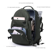 大容量牛津布防水女士背包,適用於旅行,商務旅行,學校,配有多個隔層,方便存取行李袋和15.6英寸的筆記型電腦隔層 - 墨綠色 - 查看 9