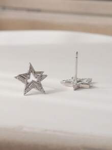 1 對時尚簡約 925 銀人造星星耳釘作為少女生日禮物 - 銀色 - 查看 2