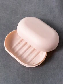 1 个带盖椭圆形塑料肥皂盒，便携式肥皂盒，防水旅行肥皂盒，适用于旅行露营健身房的肥皂容器，4 种颜色可选，浴室配件青少年礼物旅行必需品旅行必需品，海滩旅行收纳袋，暑假返校学校用品节日假期必需品迷你女士香水男士香水香水瓶 - 淺粉色 - 查看 2