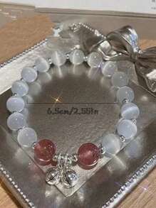 1入組彩色貓眼睛&月長石&水晶串珠鈴鐺手環適用於最好朋友或者戀人 - 紫色 - 查看 2