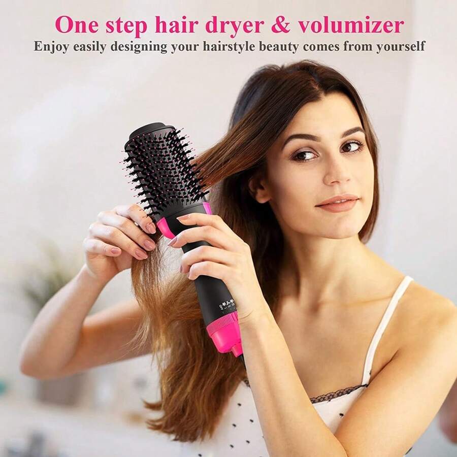 熱的空氣梳子吹風機,大功率二合一離子吹風機&電動捲曲梳子,頭髮 - 粉色 - 查看 1