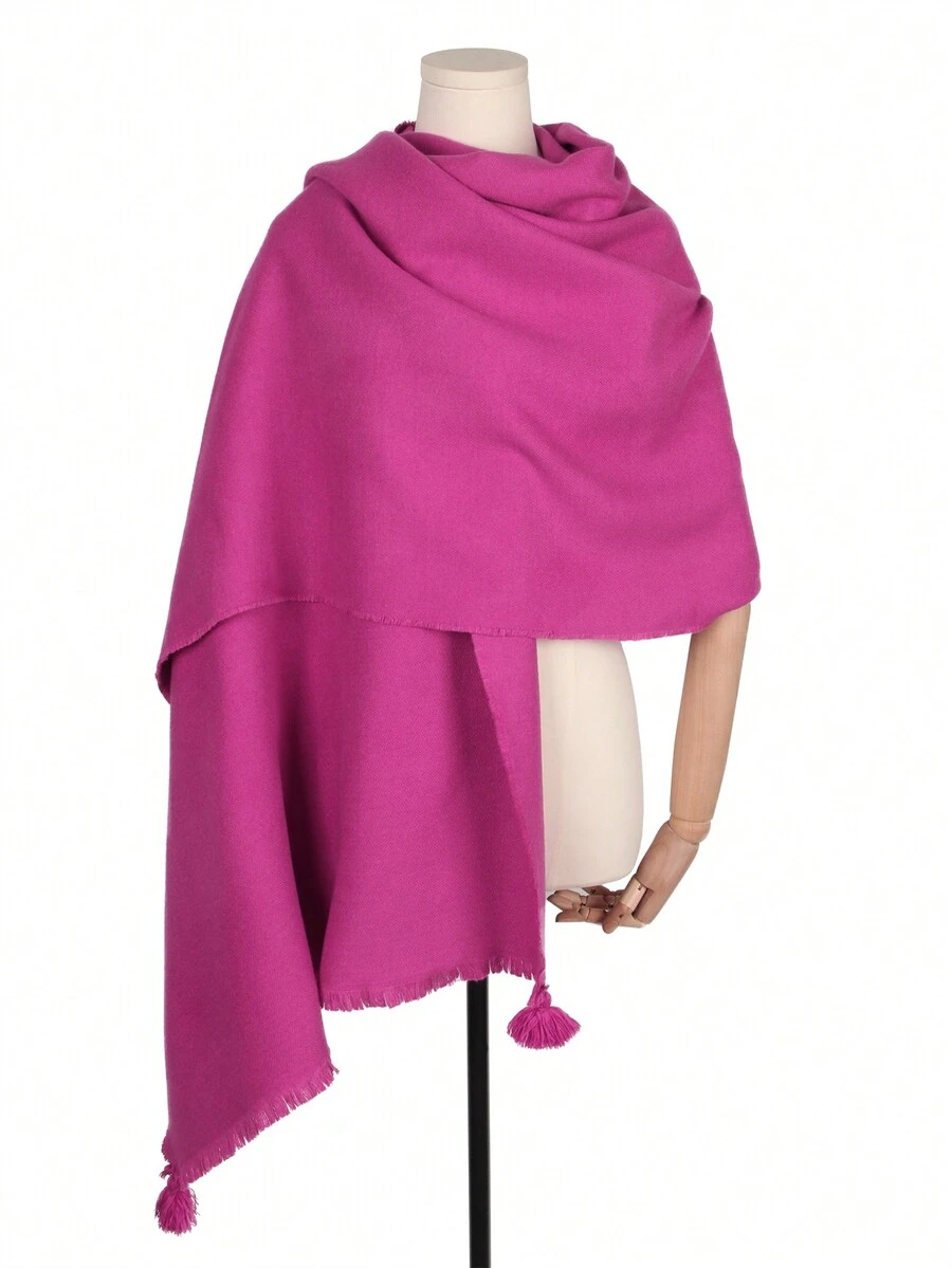 1 件女式大號超大圍巾羊絨裹身斗篷厚型圍巾純色斗篷披肩 - 粉色 - 查看 1