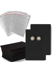 50 Pcs Earring Cards - Earring holder Cards with 50 Pcs Bags, Earring Display Cards for Earrings Necklace Display and Jewelry Packaging(Black) - Black - View 1