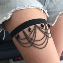 性感女性时尚流苏吊坠黑色腿链 - 黑色 - 查看 1