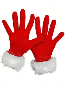 1pair Christmas Full Finger Plush Warm Gloves - Santa Claus Gloves, Suitable For Costume Party, Festival, Evening Party, Performance Etc., As Gift - Red - View 7