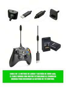 Battery And Charger Kit Charge And Play Compatible With Xbox 360 Controller 4800 Mah Cable And Battery - 黑色 - 查看 2