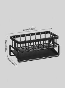 1pc Kitchen Storage Rack, Sink Side Storage Shelf, Drain Rack, Sponge Organizer, Small Items Storage Shelf - Black - View 7