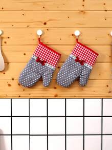 1只廚房耐熱手套,鄉村風格厚款格紋微波爐手套,烤箱手套和隔熱墊 - 紅色 - 查看 5