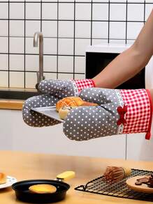 1只廚房耐熱手套,鄉村風格厚款格紋微波爐手套,烤箱手套和隔熱墊 - 紅色 - 查看 2