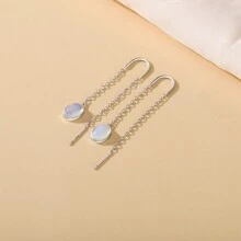 Moonmory 一對月石露耳環女式月石吊墜耳環,寶石誕生石長鏈下垂耳環時尚珠寶禮物適合女人女孩水滴造型