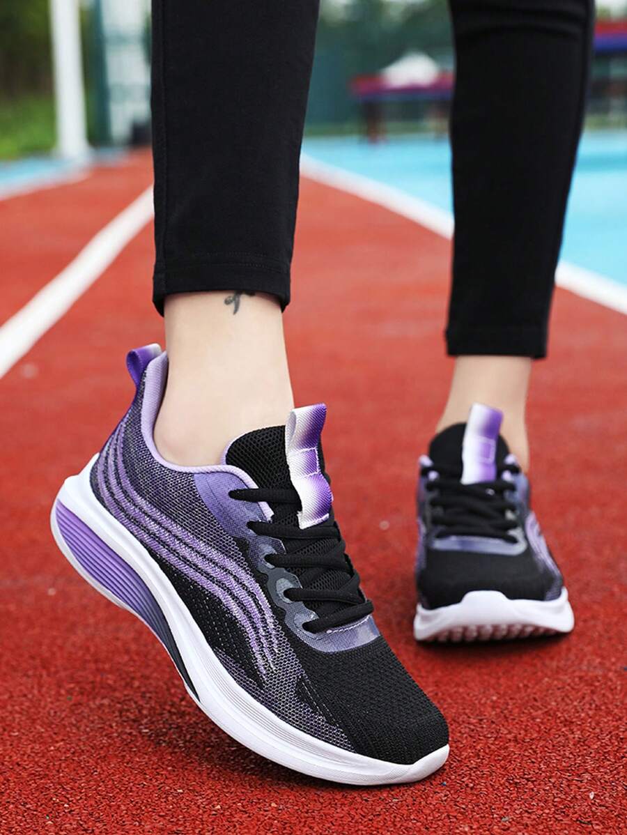 Damen Farbverlauf-Farbige Schnür-Lässig Sportschuhe, rutschfeste, atmungsaktive Mesh Walkingschuhe - Violett - Übersicht 1