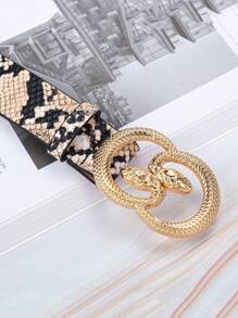 1pc Ladies' Vintage Double Snake Buckle Belt, Fashionable And Personalized Y2k Pu Leather Belt, Gothic Style Punk Belt With Snake Pattern For Halloween, Cosplay And Daily Wear, Black - Black - View 2