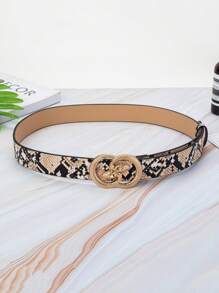 1pc Ladies' Vintage Double Snake Buckle Belt, Fashionable And Personalized Y2k Pu Leather Belt, Gothic Style Punk Belt With Snake Pattern For Halloween, Cosplay And Daily Wear, Black - Black - View 3