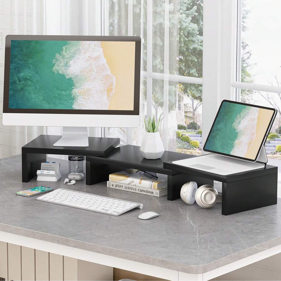 SUPERJARE Dual Monitor Stand Riser, Adjustable Length and Angle Screen Stand, for Laptop