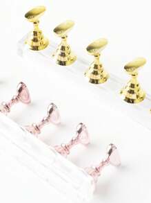 1 件日式美甲棋盤展示架,帶亞克力和水晶底座,用於練習指甲套和練習架 - 金色 - 查看 2