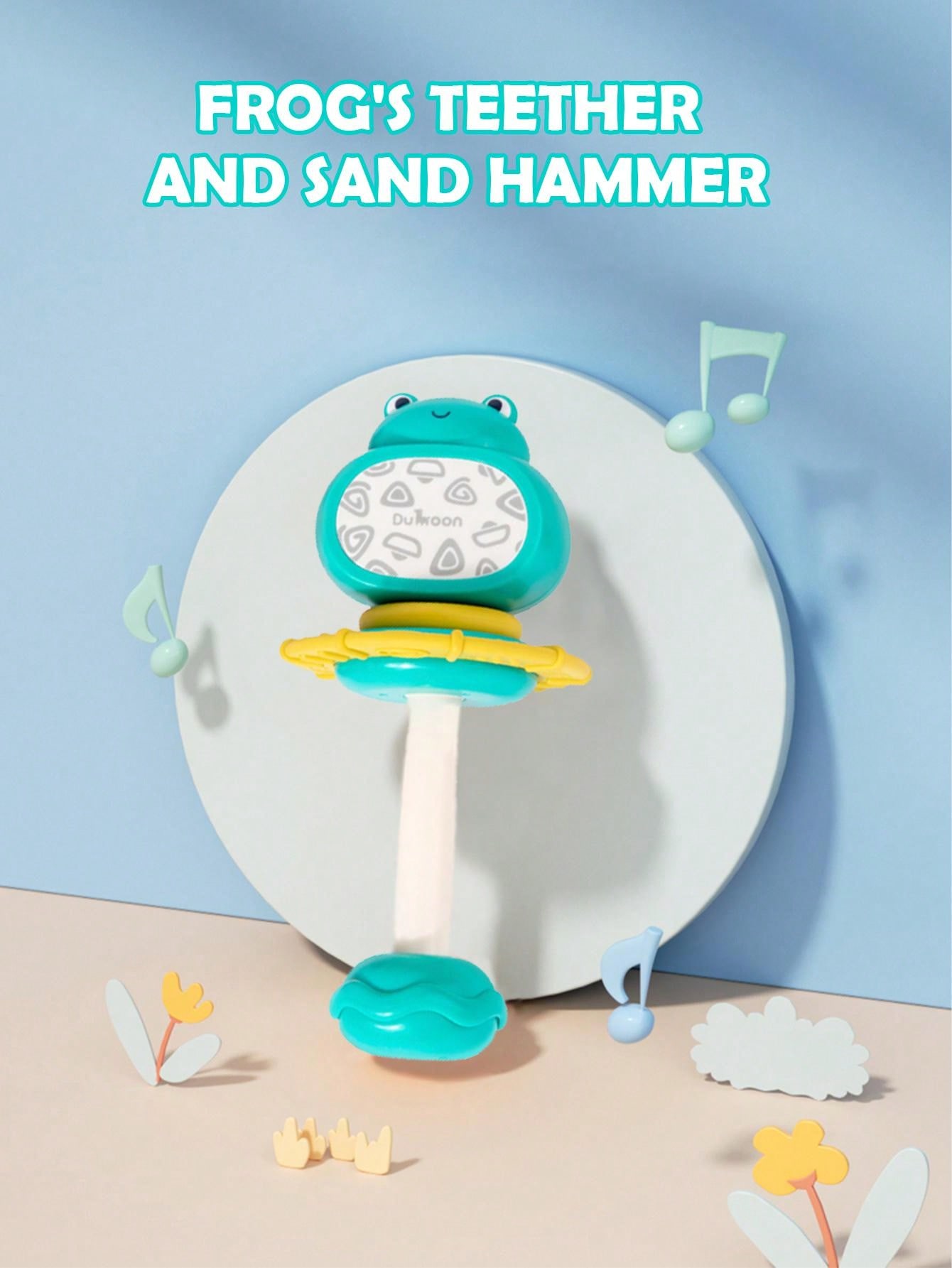 Frogshaped Silicone Teether And Rattle Toy (blue, Can Be Boiled