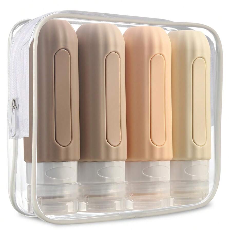 Bộ 4 chai đựng đồ dùng vệ sinh cá nhân du lịch, hộp đựng đồ dùng vệ sinh cá nhân được TSA chấp thuận mang lên máy bay, ống silicon mềm dẻo chống rò rỉ 3 ounce, phụ kiện du lịch có thể tái sử dụng cho dầu gội, sữa tắm. - Nhiều màu - Xem 1