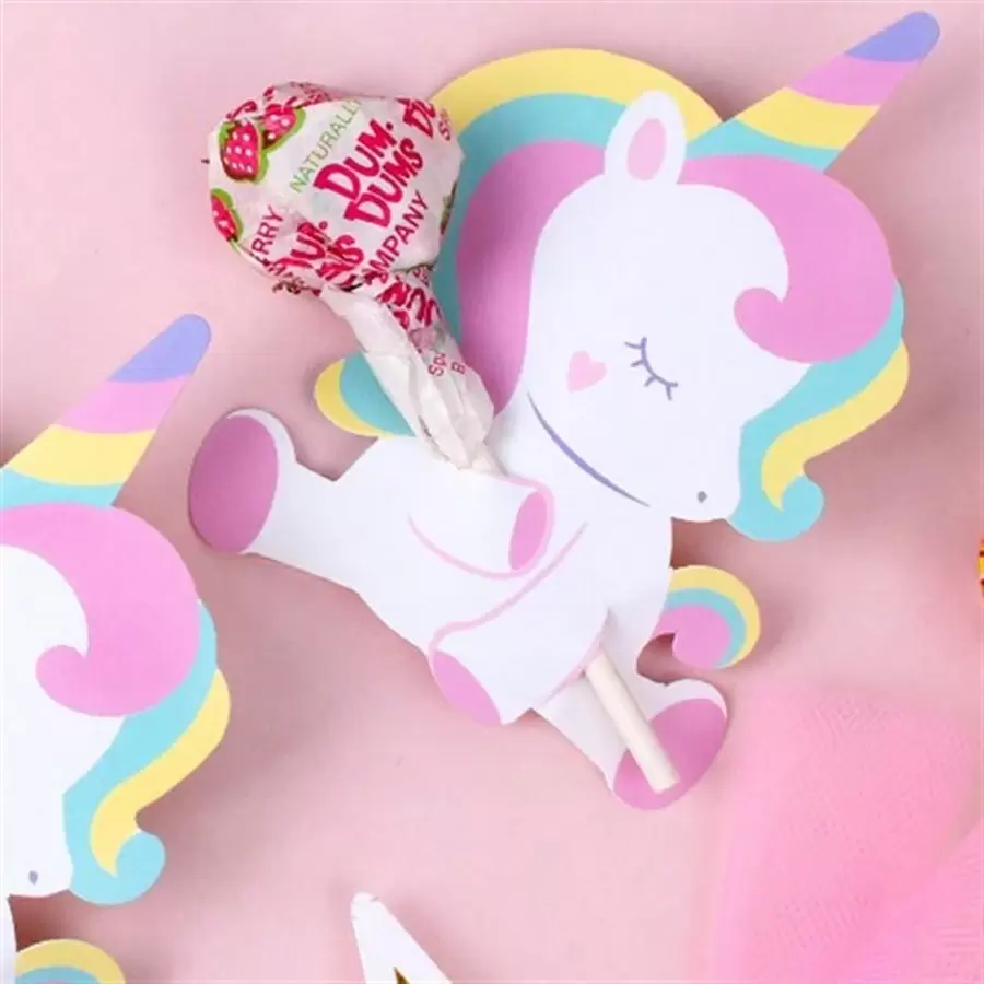 50pcs Unicorn Party Decoration Paper Cards For Diy Lollipop Decoration Back To School Valentine Day - Pink - View 1