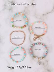 5pcs/set Bohemian Style Multi-layer Glass Beads Pendant Bracelet, Handmade Elastic String Adjustable Jewelry - Colorful - View 2