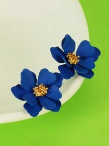 1 女款時尚多層啞光彩繪花耳環 - 藍色 - 查看 4