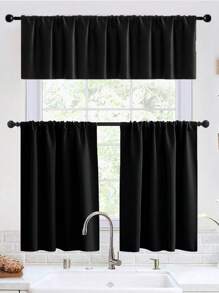 1入組純色桿袋隔光廚房短窗簾,適用於臥室,廚房短窗簾和多層小窗簾 - 黑色 - 查看 1